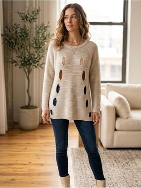 Akira Chicago Red Label Distressed Knit Tunic Sweater Medium